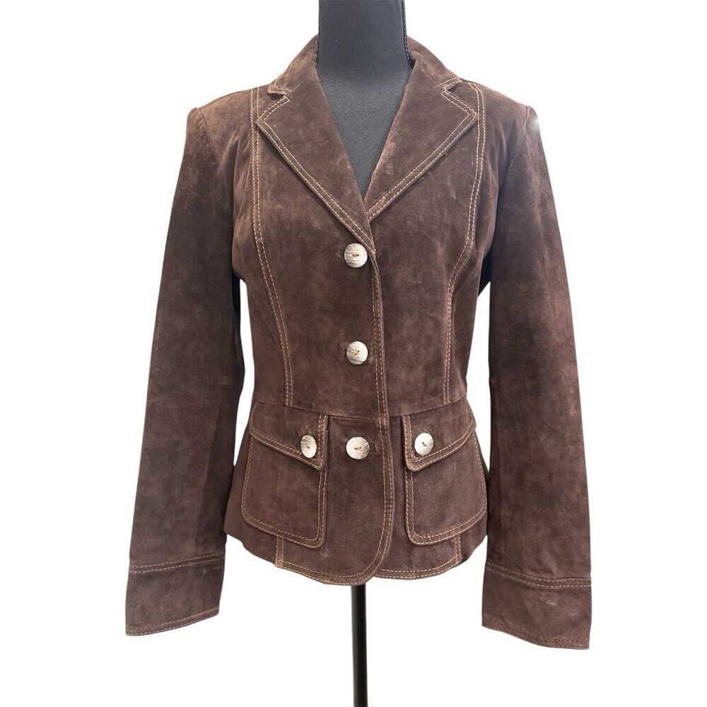 B Collection Brown Suede Jacket Size Small Three Button Closure Classic
